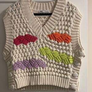 Zara V-Neck Sweater Vest with Colorful Patterns